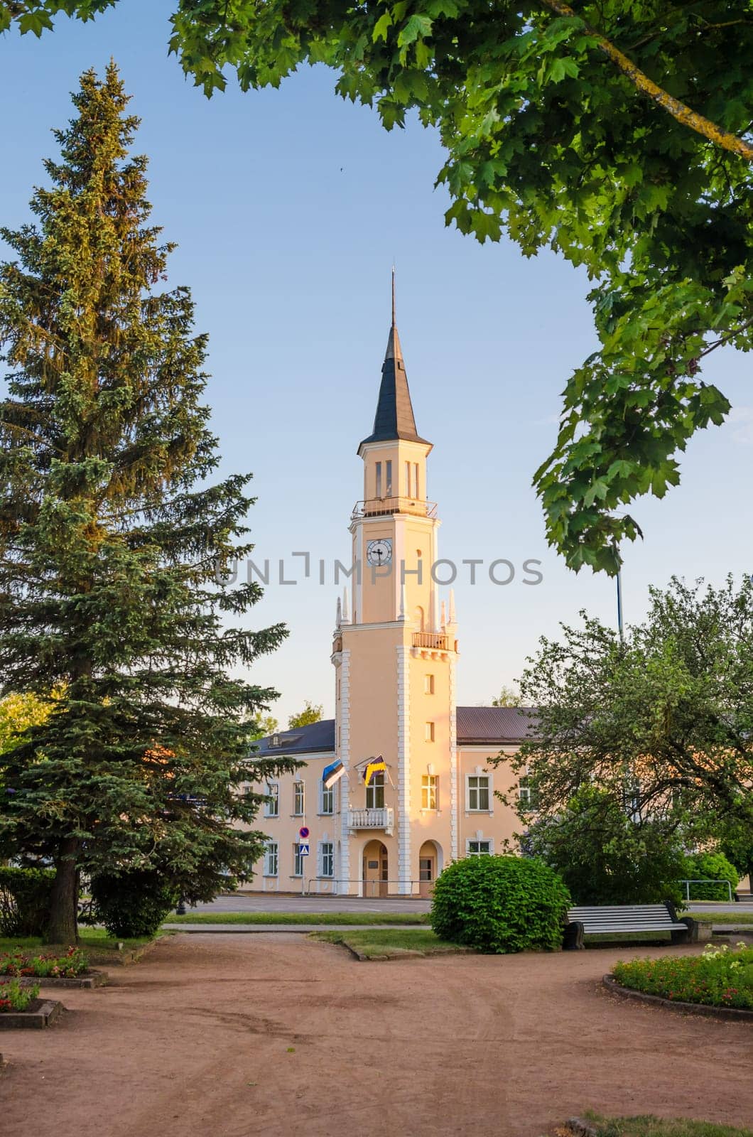 landscape in the park in front of City Hall in Sillamae, Estonia