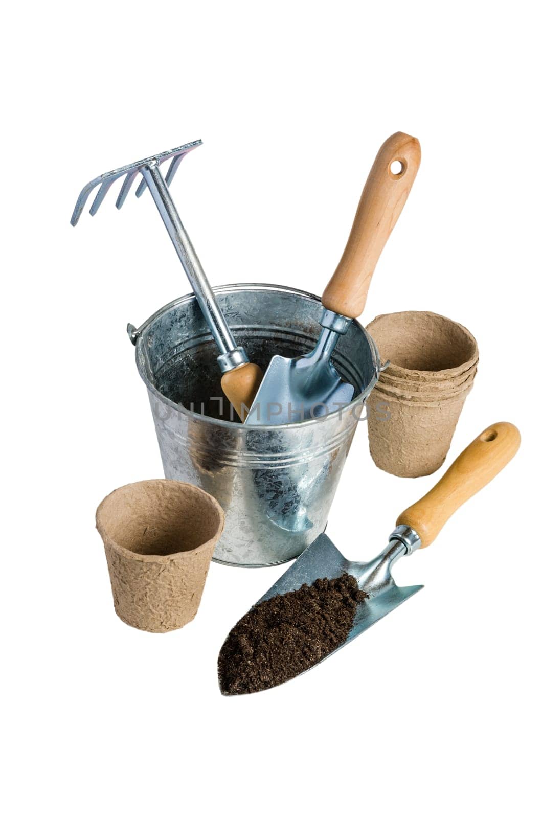 Garden tools for planting, isolated on white
