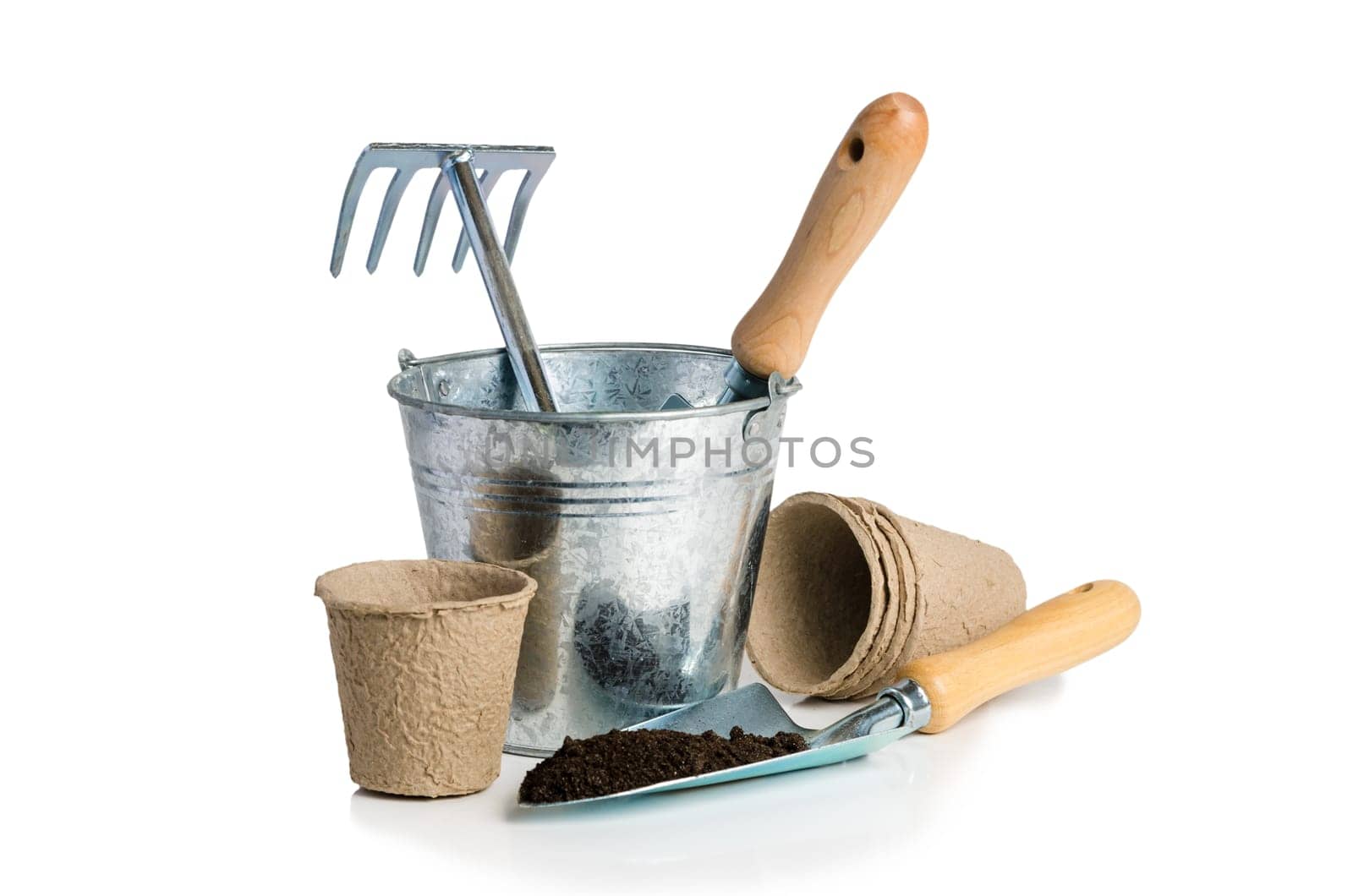Garden tools for planting, isolated on white
