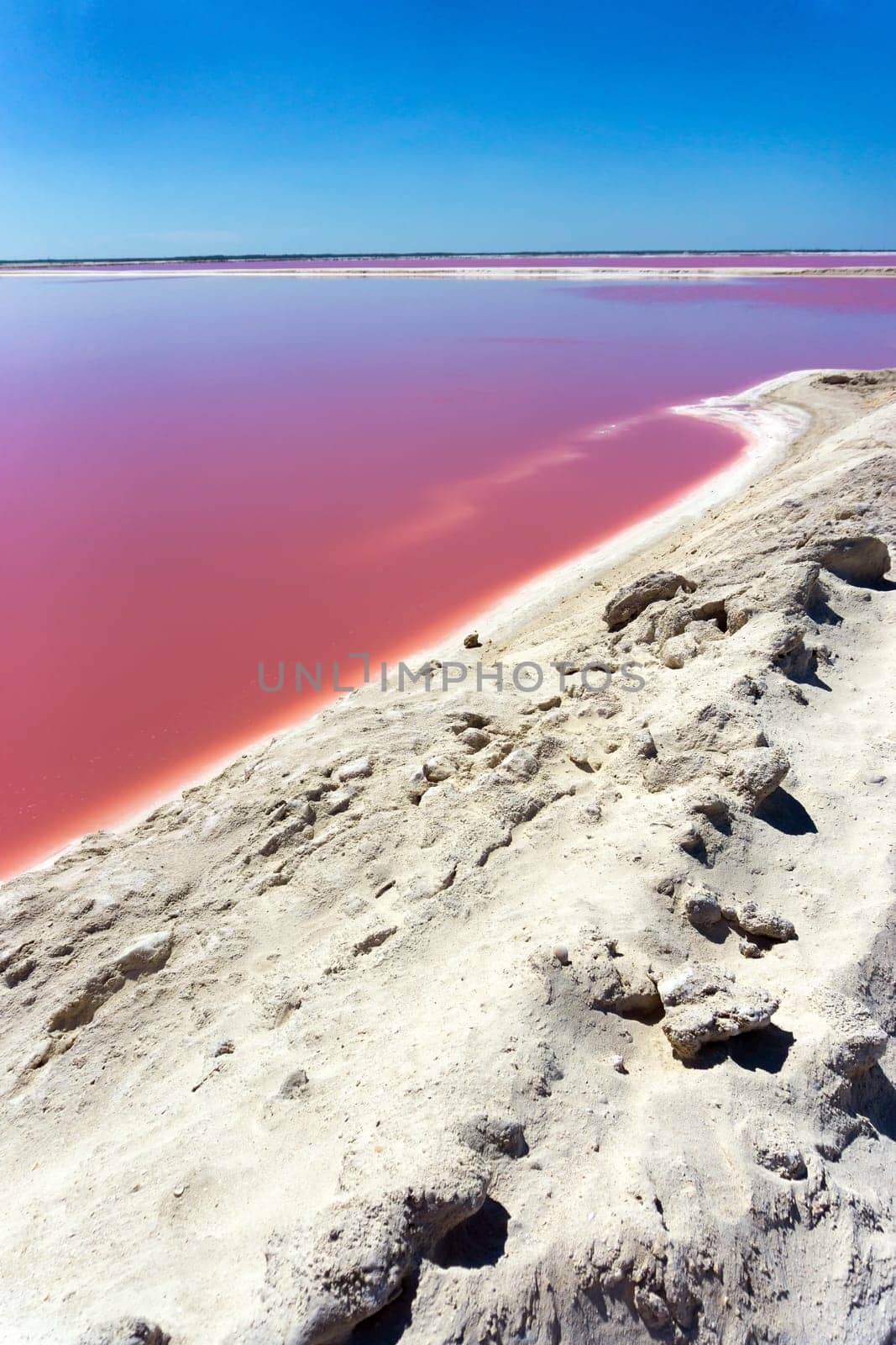 Pool of pink water for salt production near Rio Lagartos, Mexico
