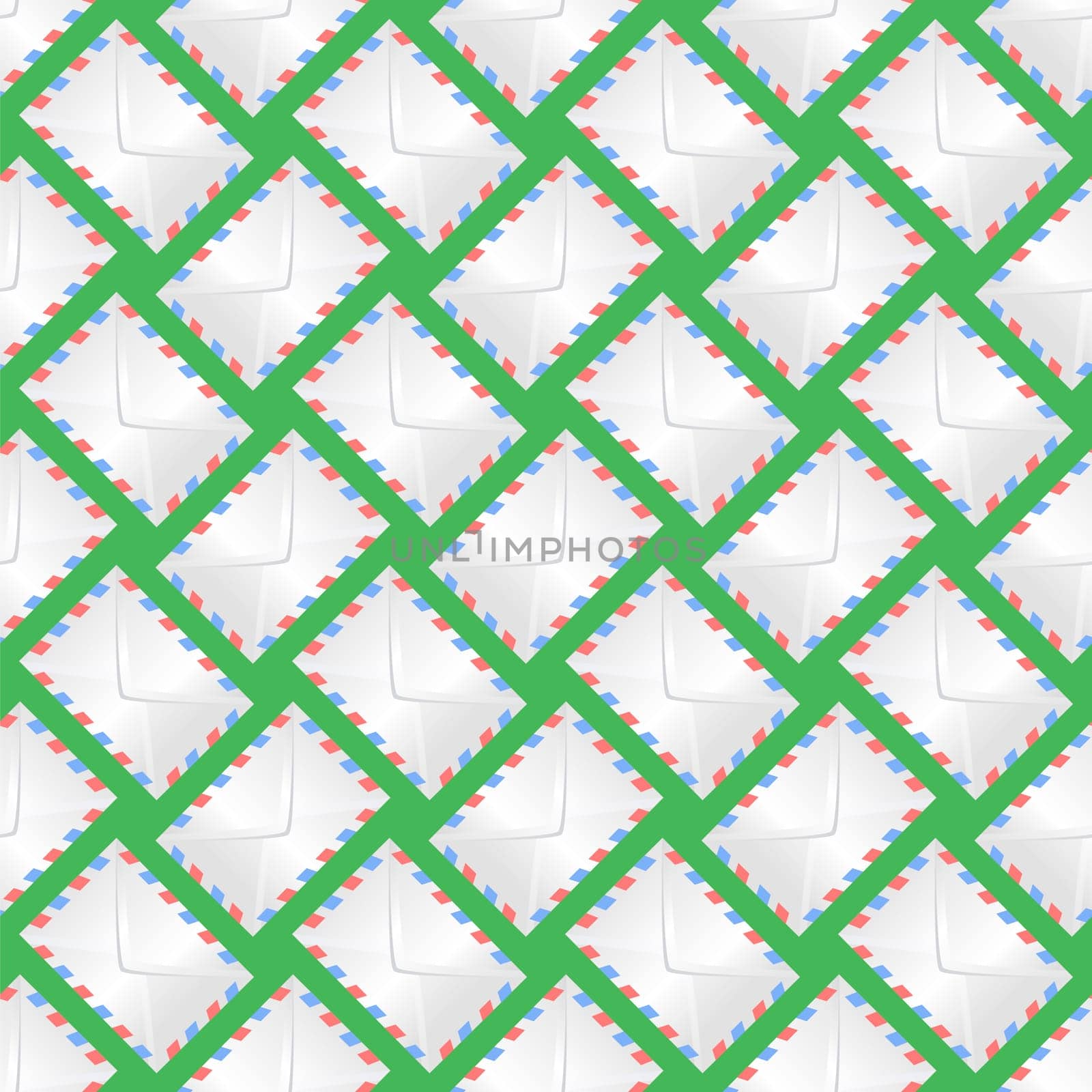White Paper Envelope Seamless Pattern on Green Background
