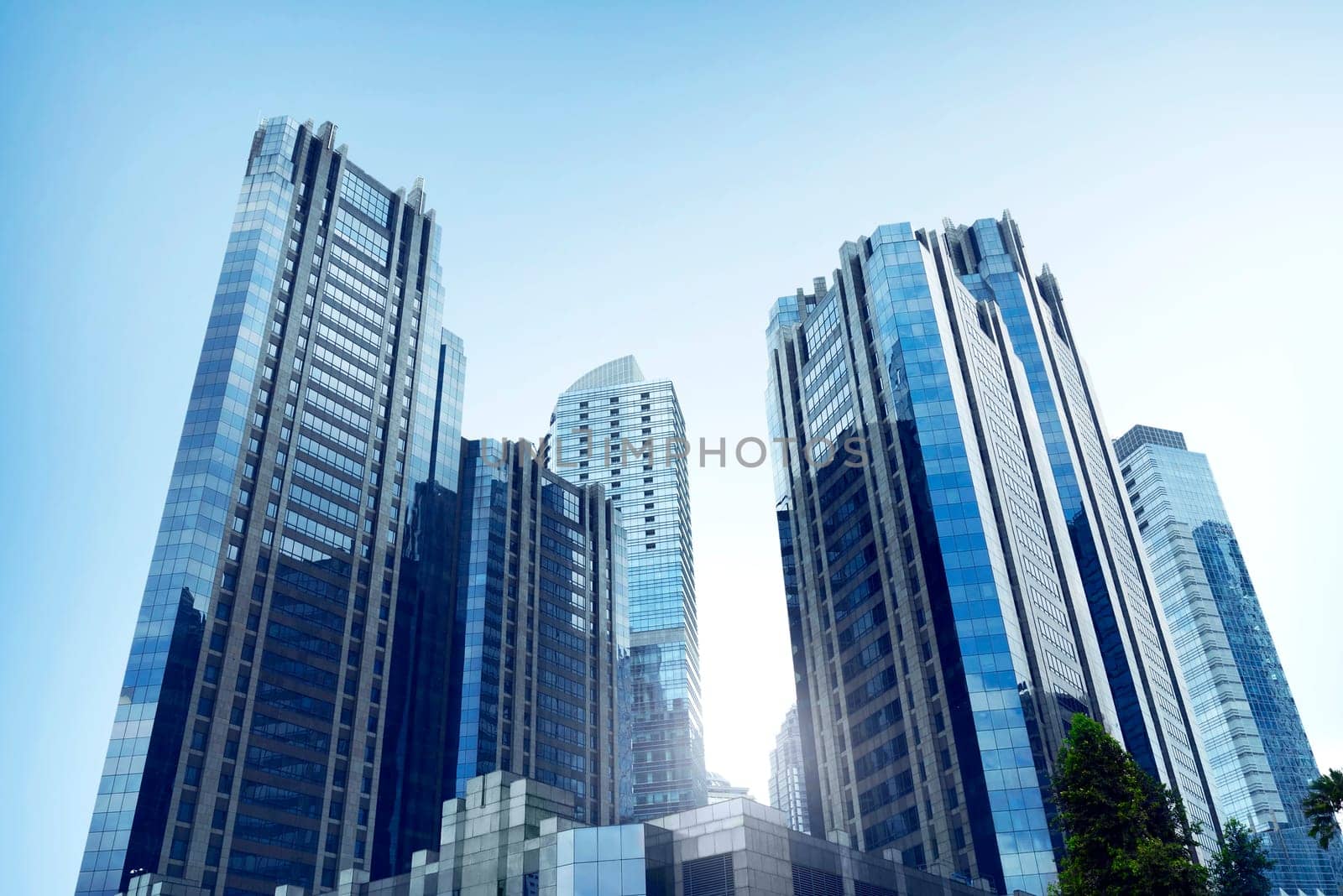 Business office architecture with high rise building in commercial city at sunny day