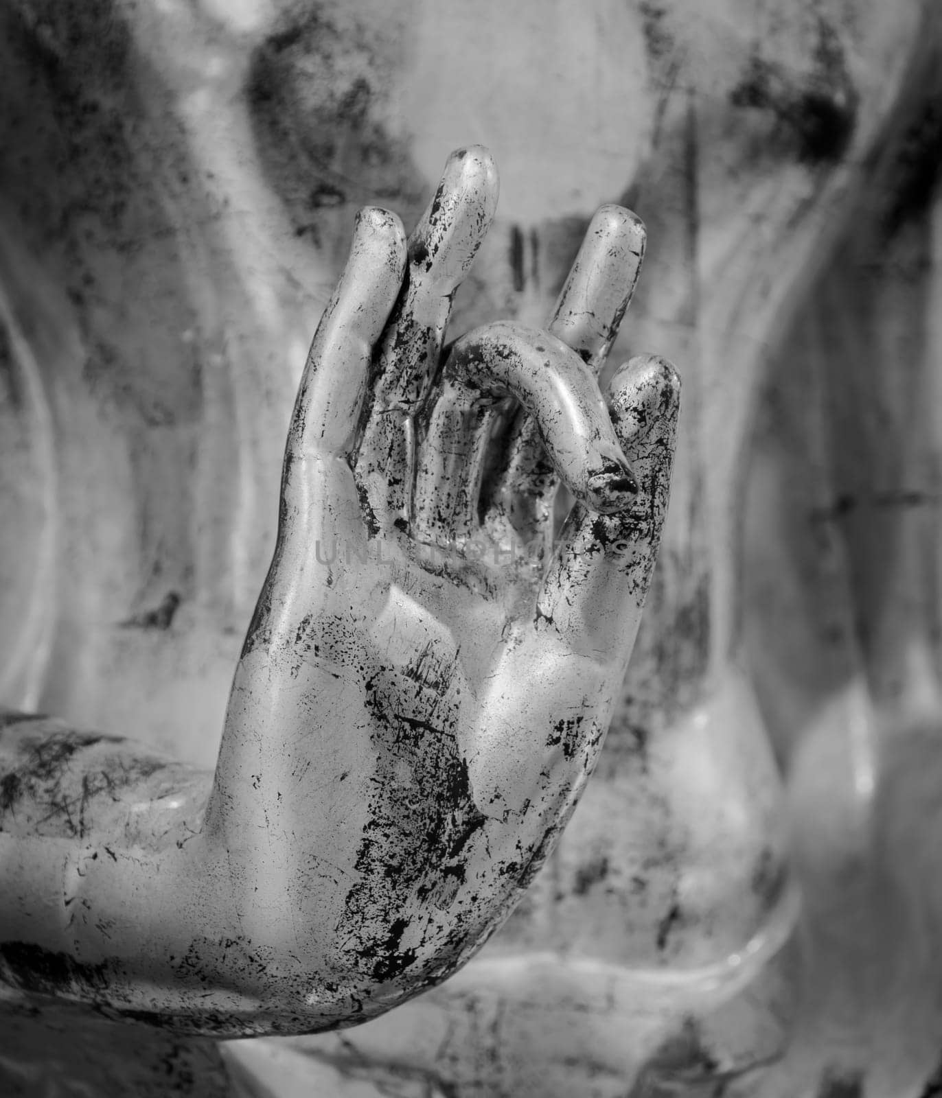 Hand of the buddha image. Black and white color