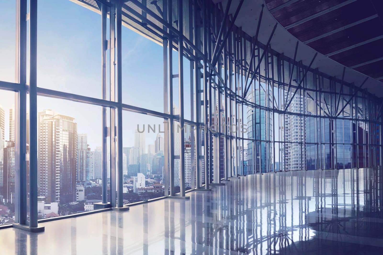 Empty office room on modern building with sunlight