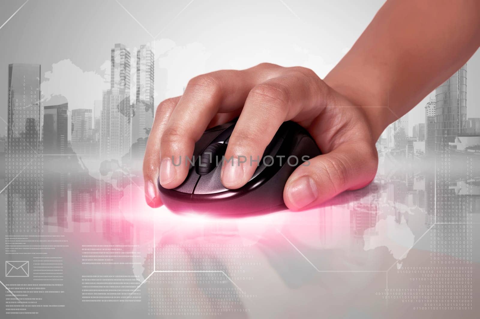 Wireless mouse holding by hand isolated over white background