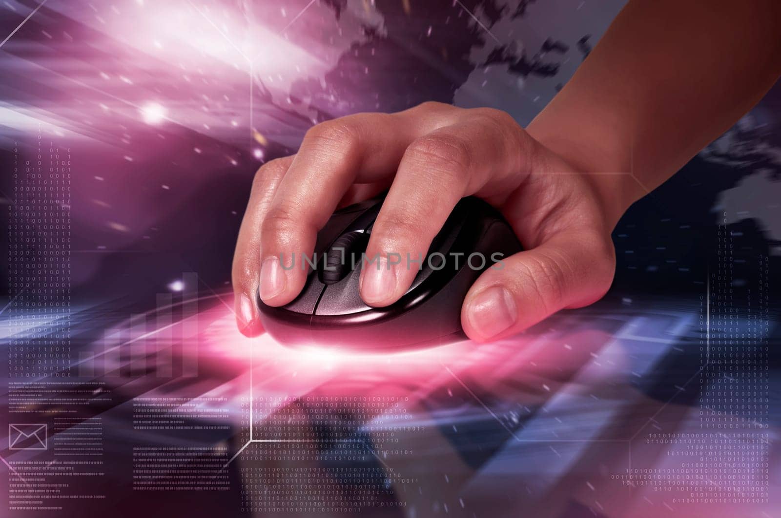 Wireless mouse holding by hand isolated over white background