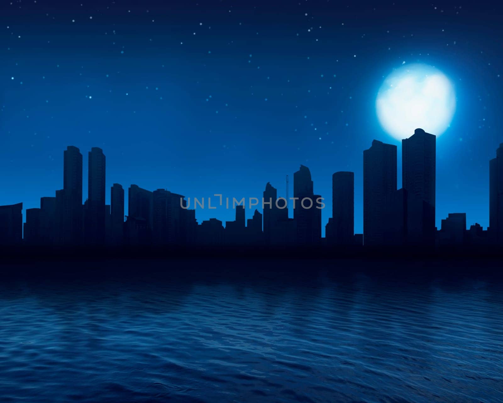 Modern cityscape with its reflection from river at night