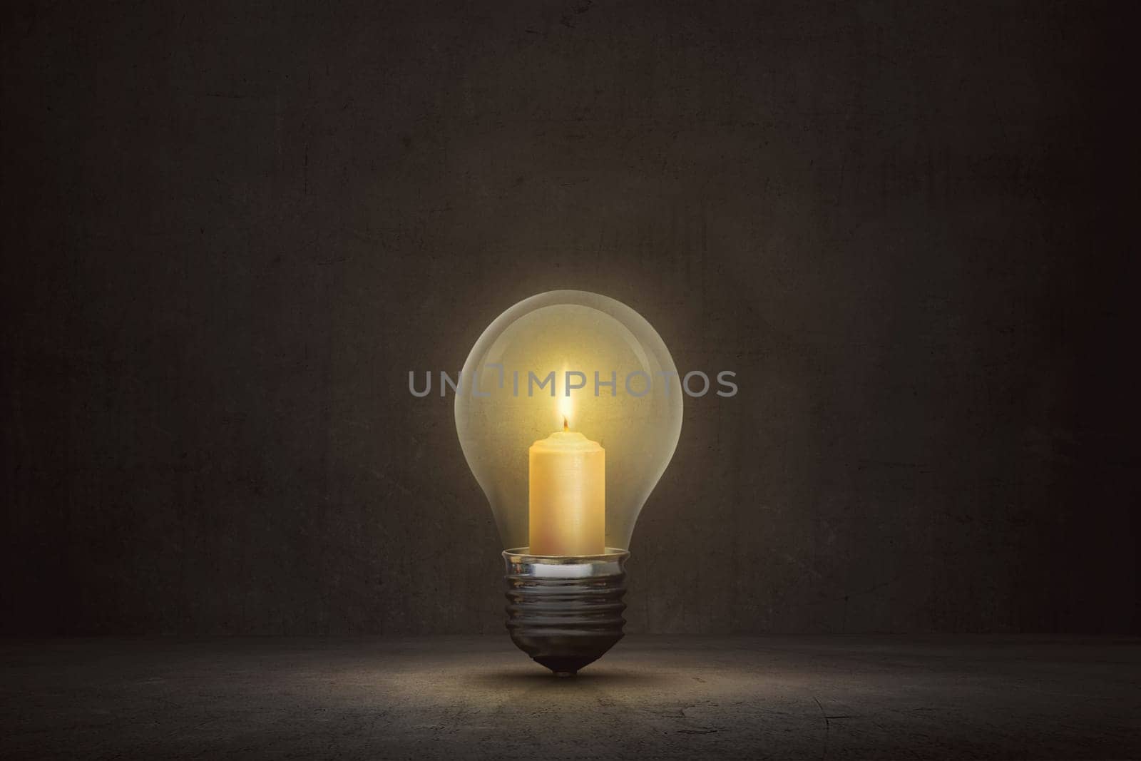 Candles lighting from inside bulb the dark room during earth hour