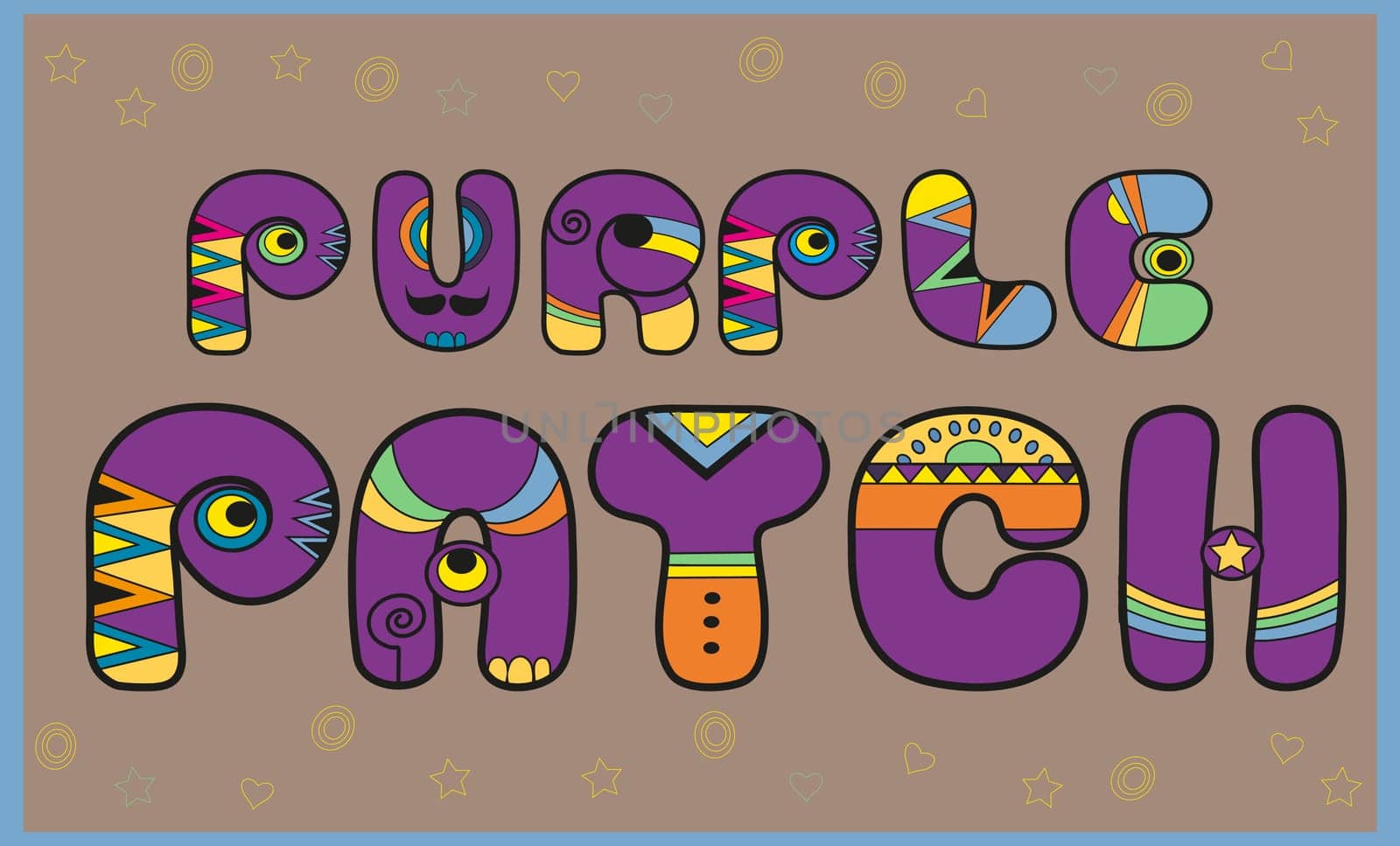 Inscription Purple Patch. Artistic font. Colored Letters. Illustration.