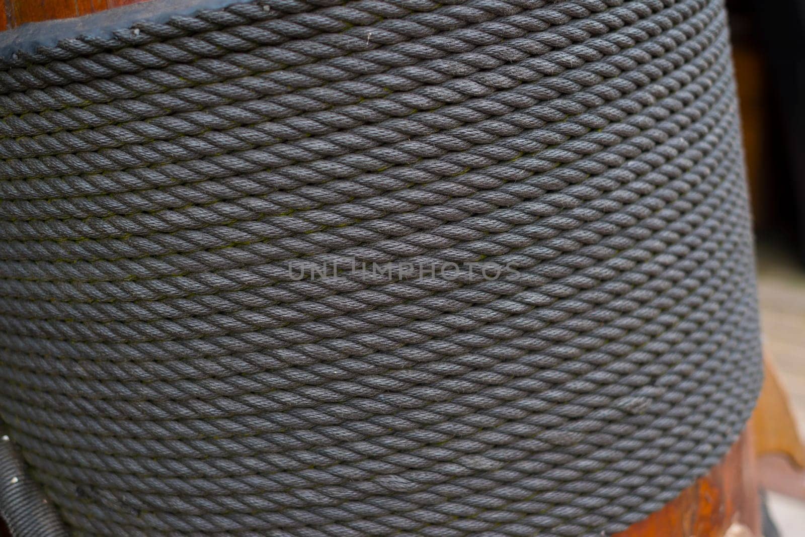 large roll of rope on a sailboat