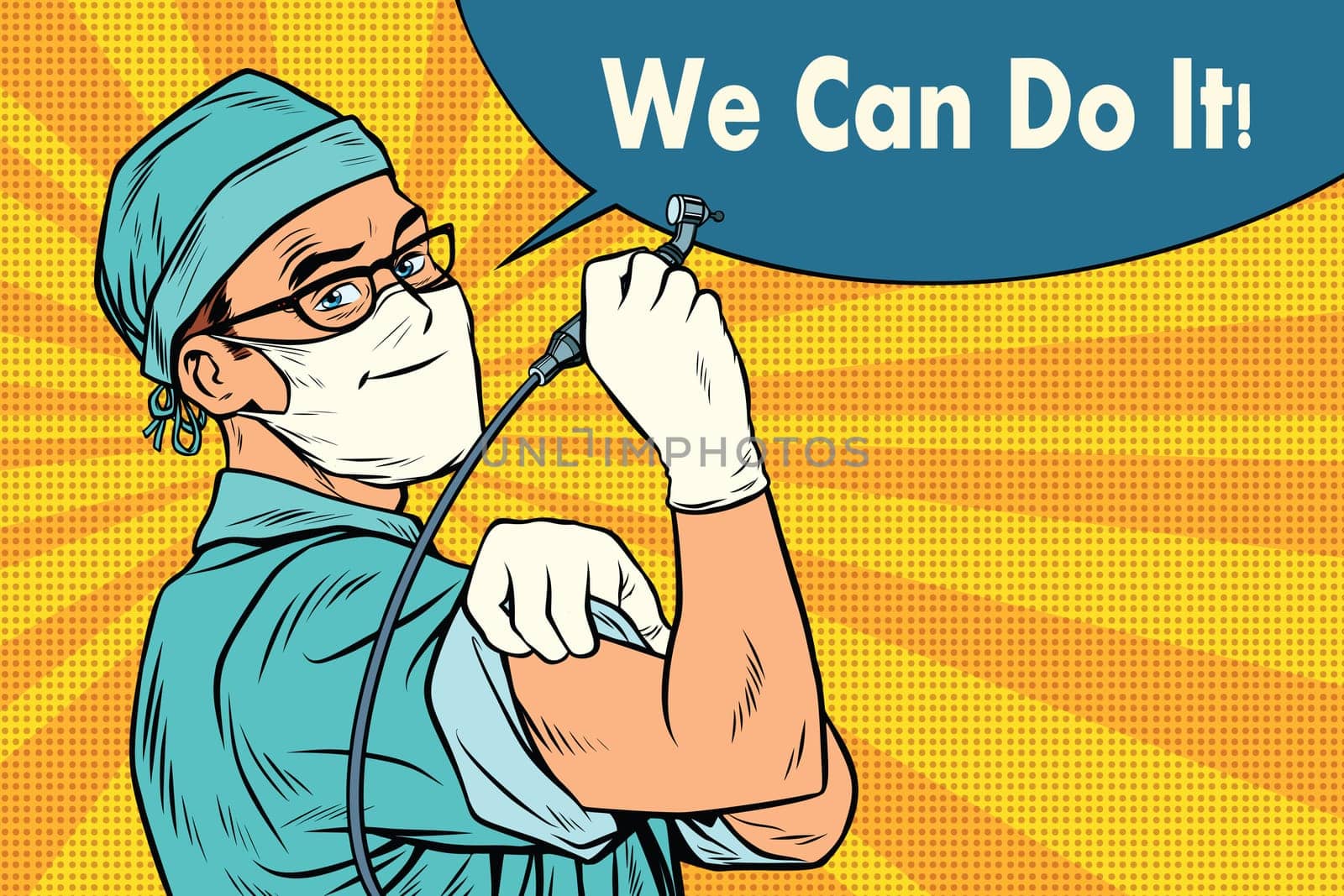 Dentist we can do it. Medicine and health care. Pop art retro vector illustration