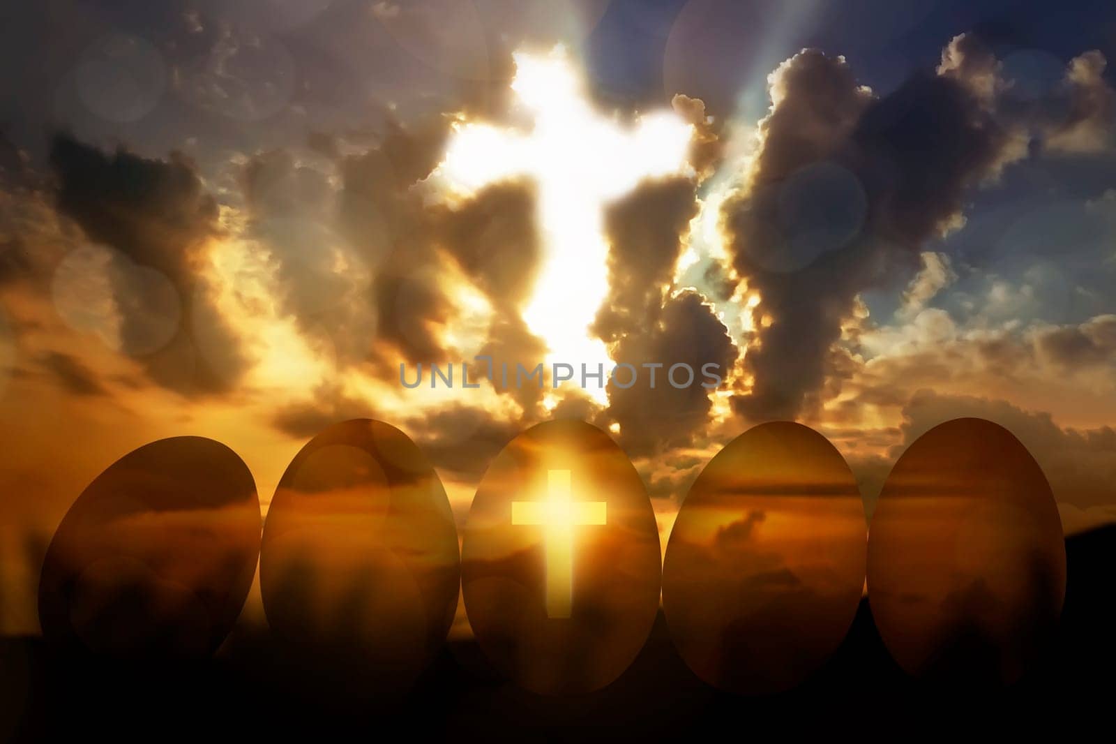 Cross light in the row golden egg from the sky