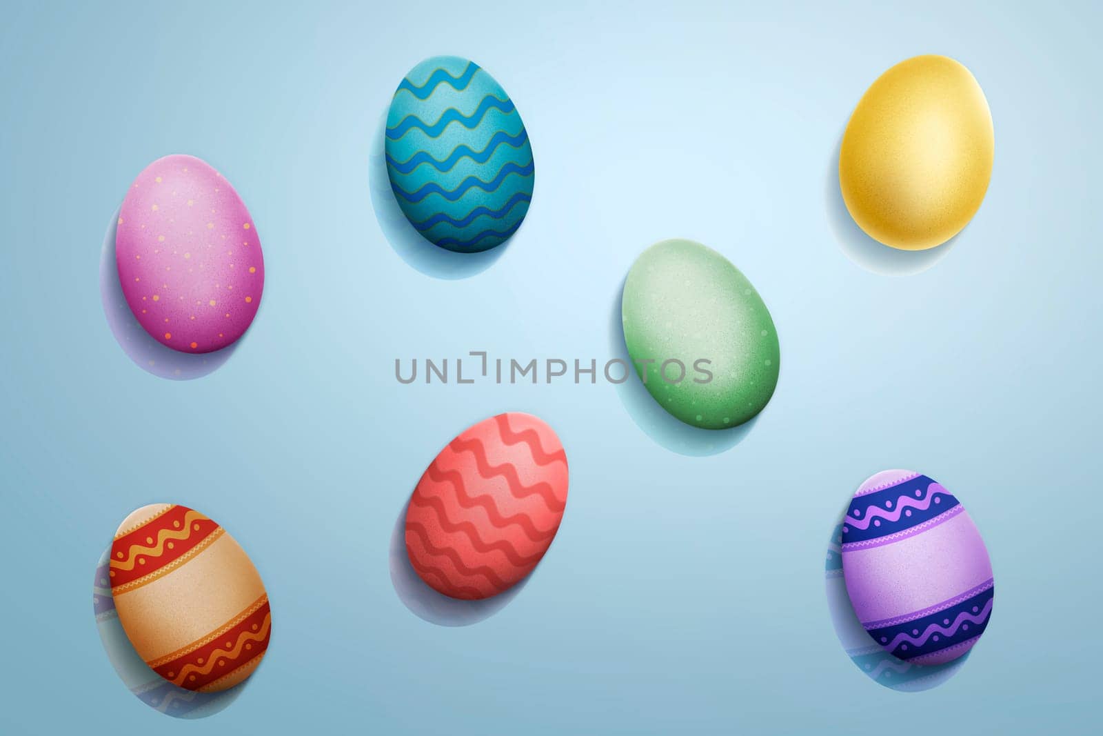 Shiny easter eggs on blue background