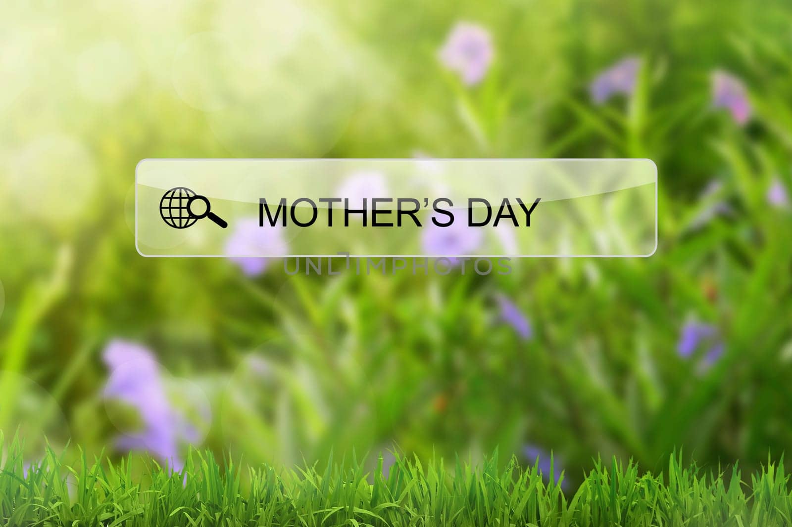 Mother's day keyword on virtual screen browser against blurred flower background