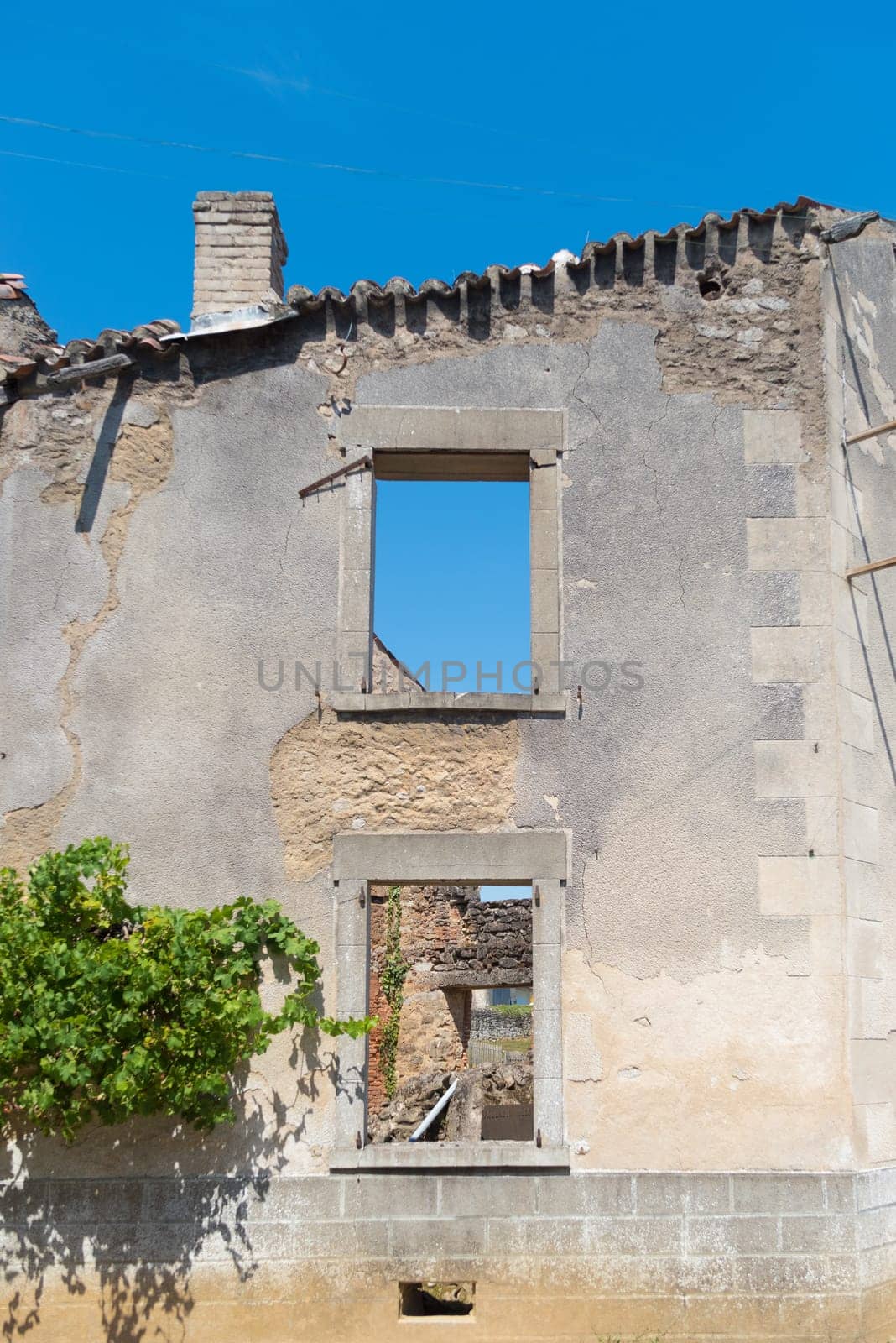 The ruins of Oradour-sur-glane, the by the nazis destroyed french village in WW2