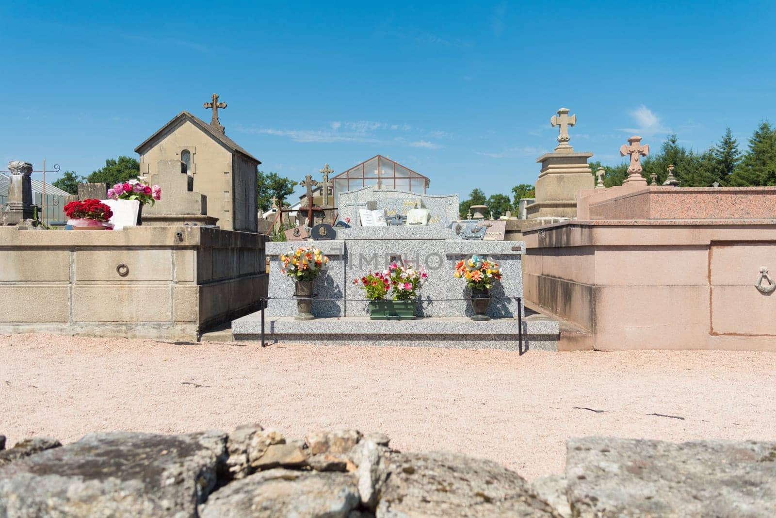 ORADOUR-SUR-GLANE, FRANCE - AUGUST 15, 2016: Graveyard with all the victims of the nazi massacre in ww2
