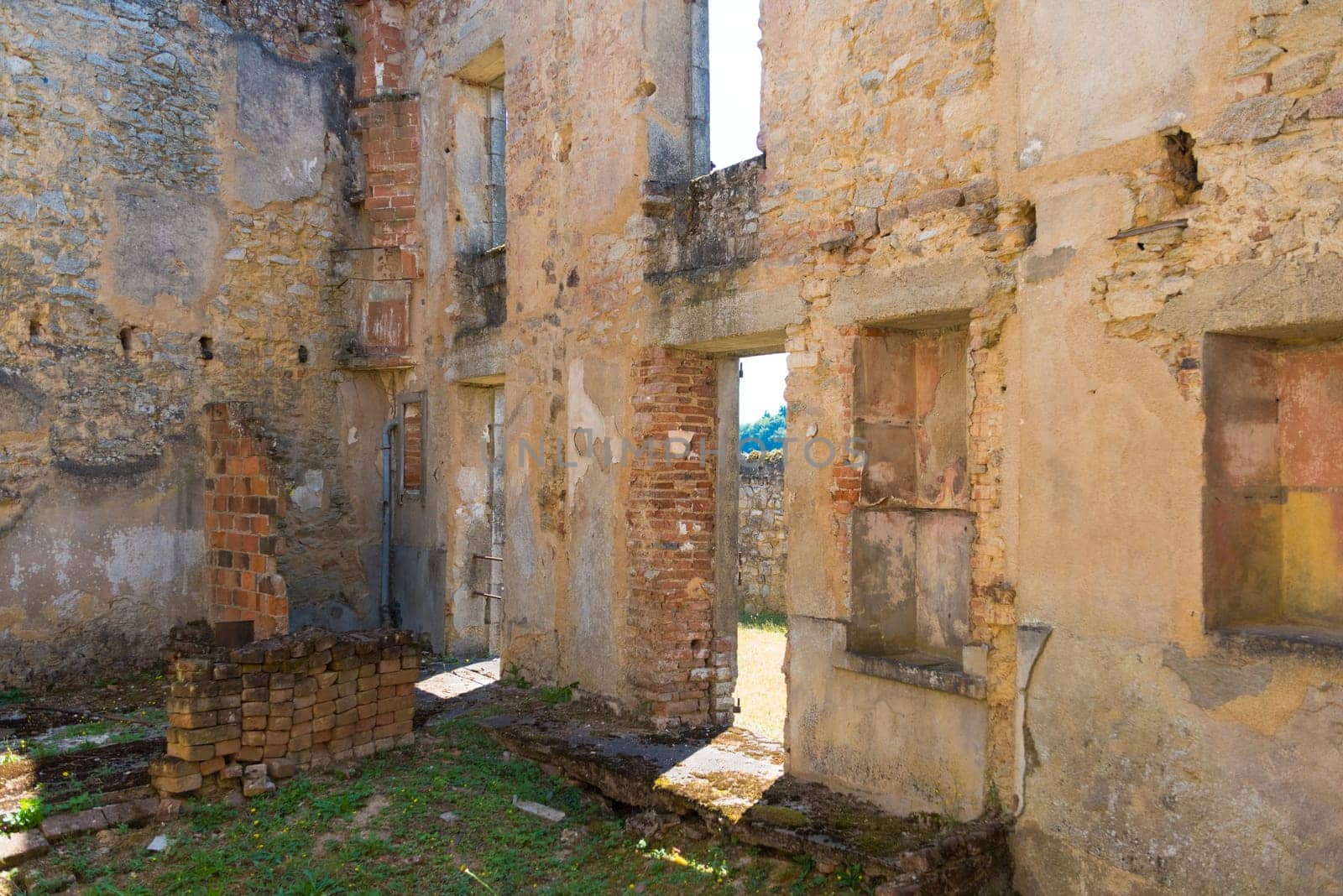 The ruins of Oradour-sur-glane, the by the nazis destroyed french village in WW2