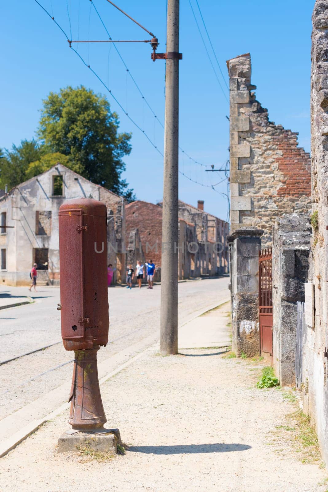 The ruins of Oradour-sur-glane, the by the nazis destroyed french village in WW2