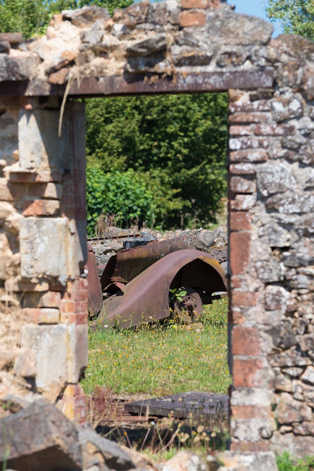 The ruins of Oradour-sur-glane, the by the nazis destroyed french village in WW2