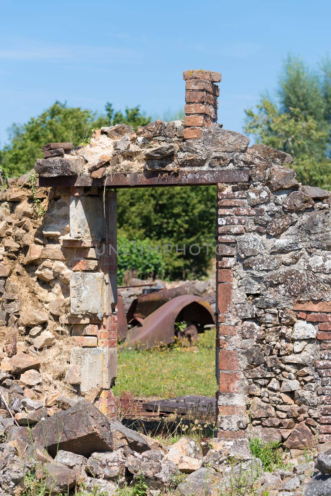 The ruins of Oradour-sur-glane, the by the nazis destroyed french village in WW2