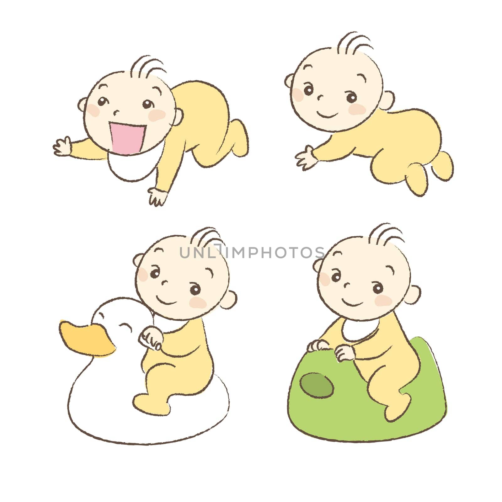 Set of babies various poses and expression