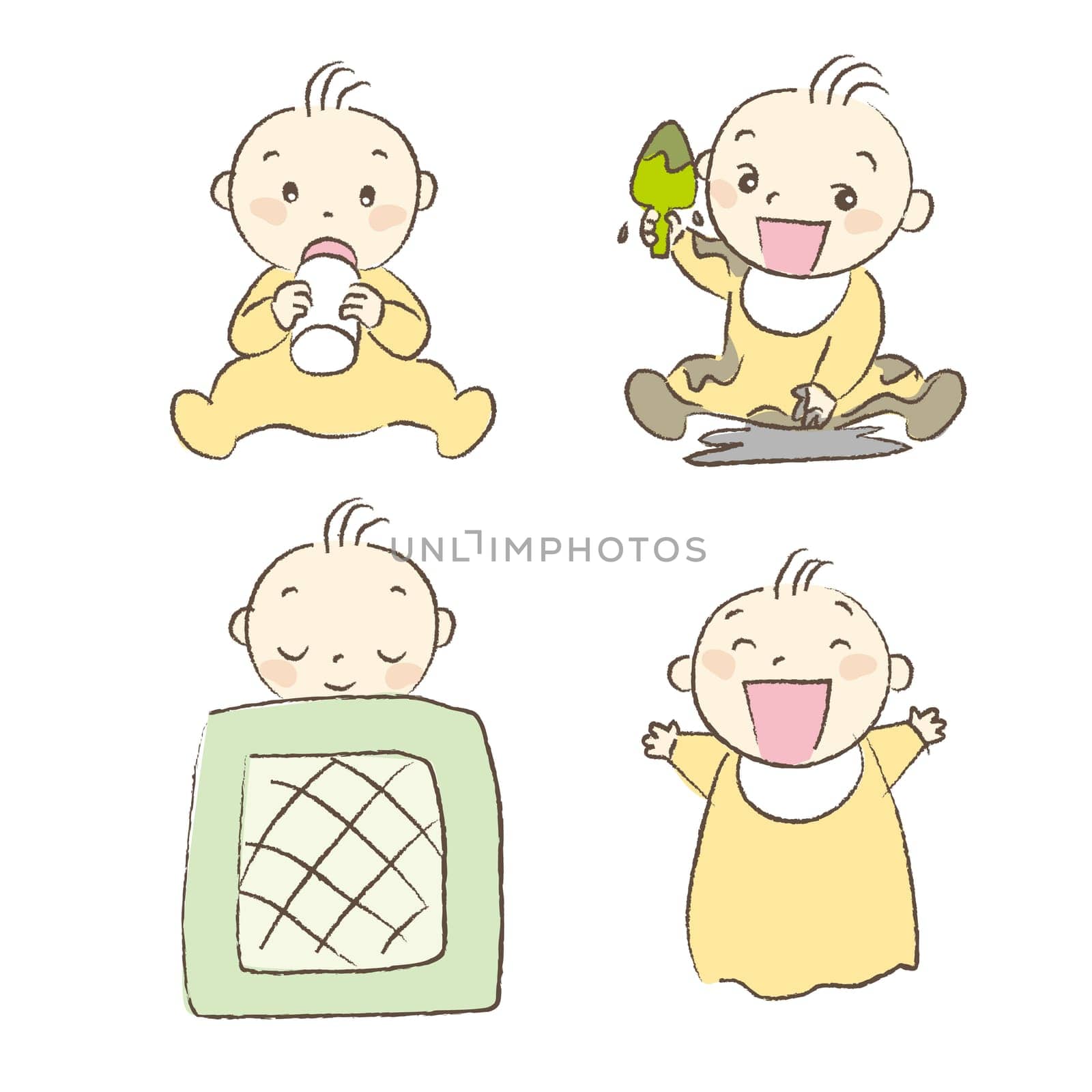 Set of babies various poses and expression