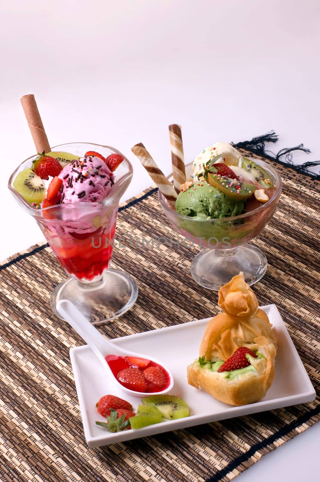 three kind of ice cream for dessert