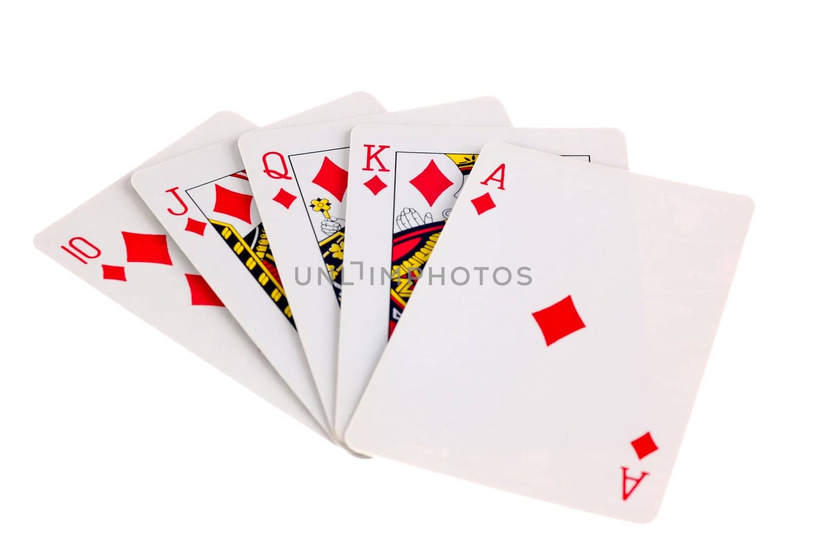 Diamond Royal Flush on White Background