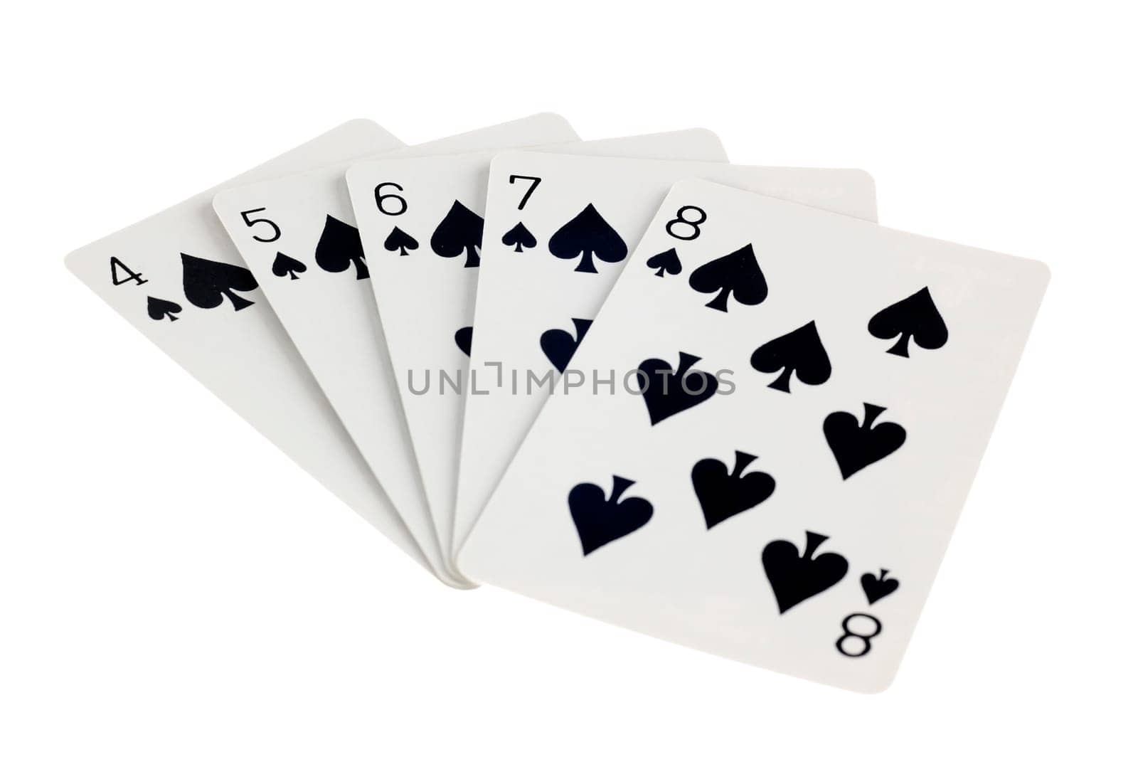 Spade straight flush on white background