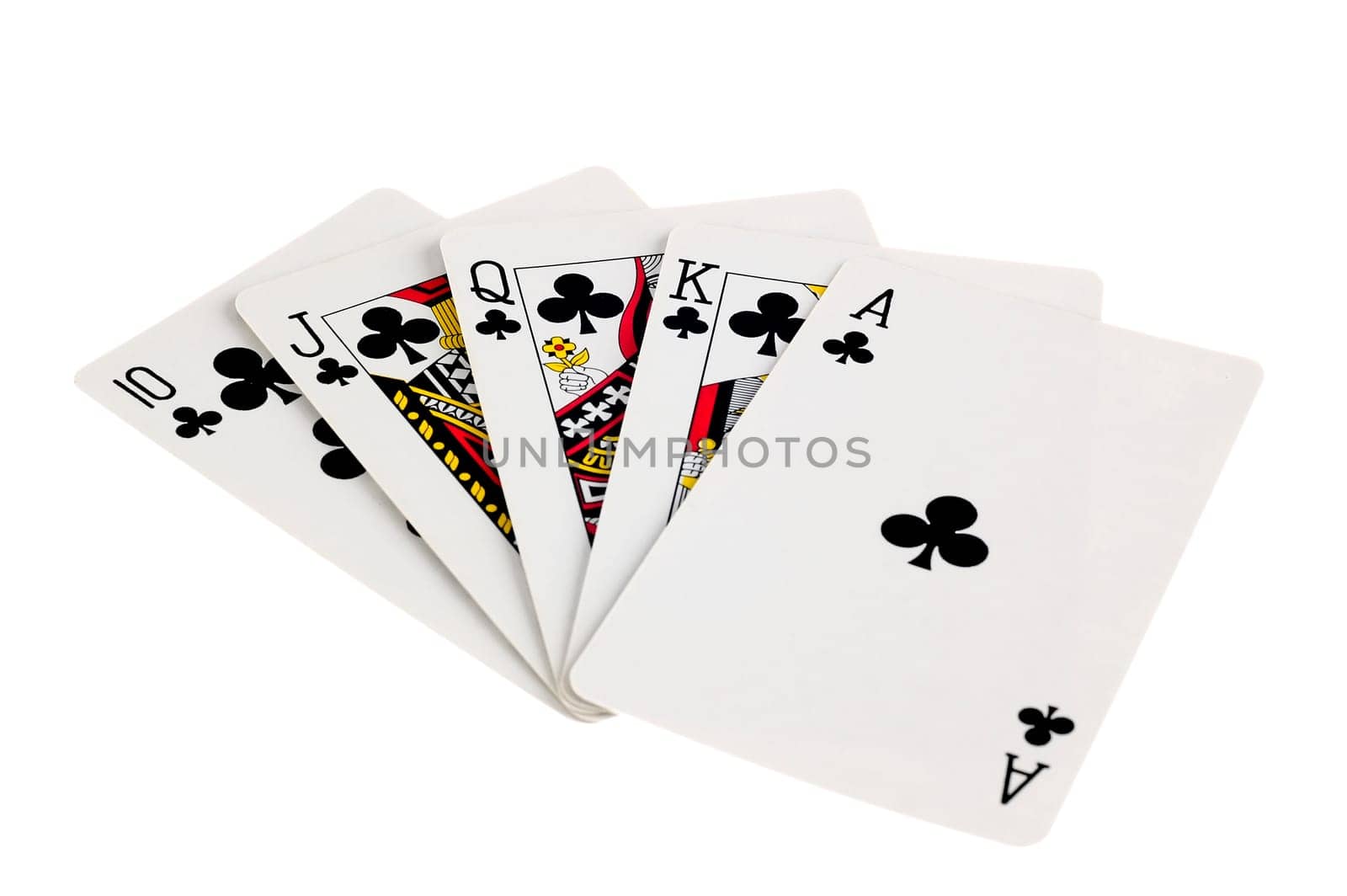 Club royal flush on white background