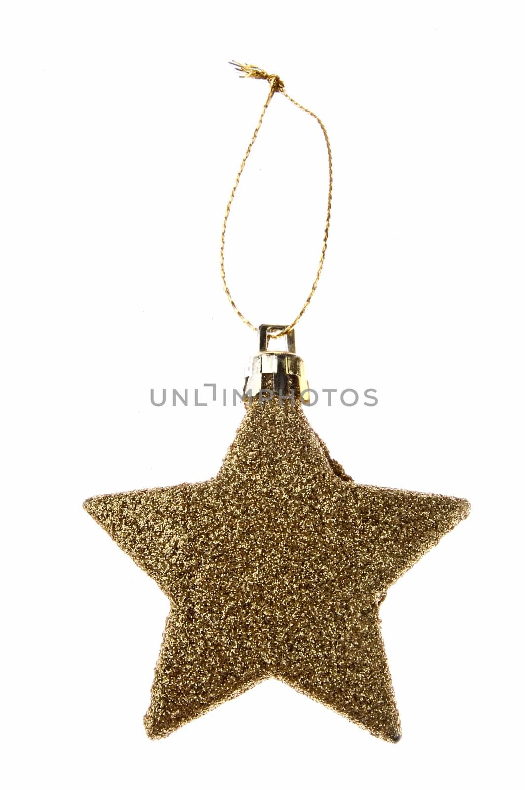 Glittering christmas gold star on white background