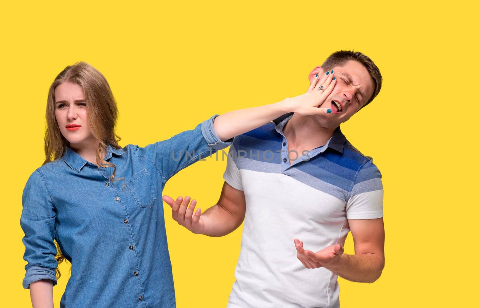 The conflict of couple - Woman shouting to man at they looking on each other
