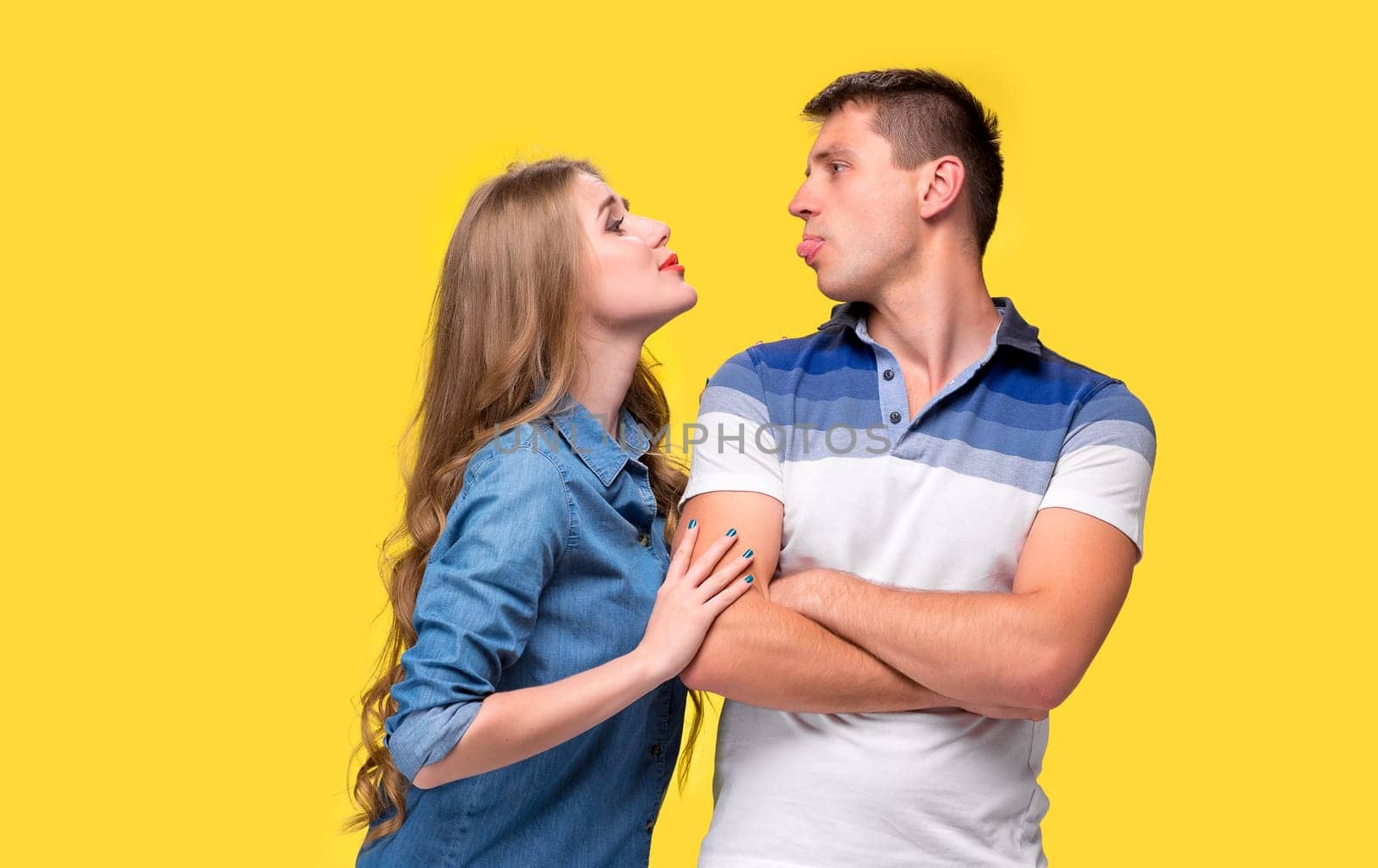 The conflict of couple - Woman shouting to man at they looking on each other