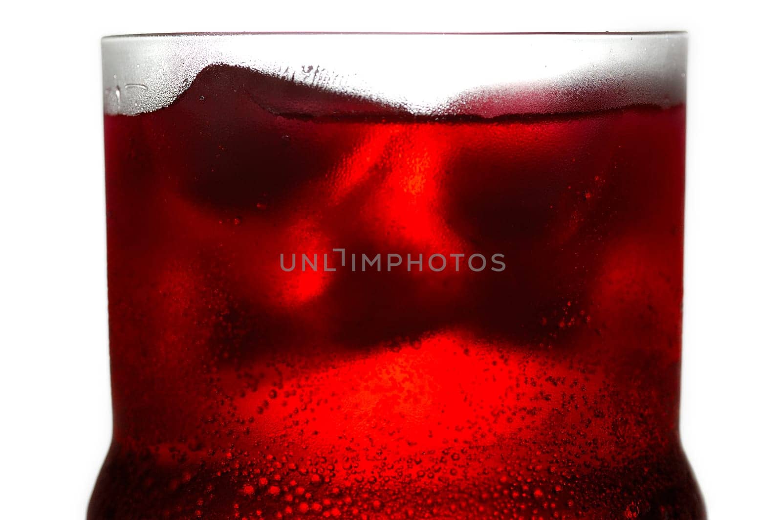 Red Soda Drinks with ice cube in the glass