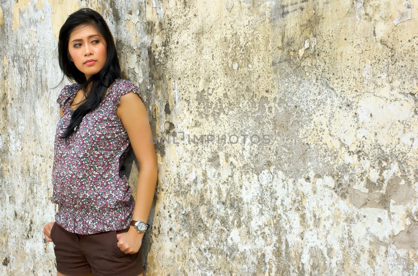 Portrait of Beautiful Asian Woman at Old Building Outdoor