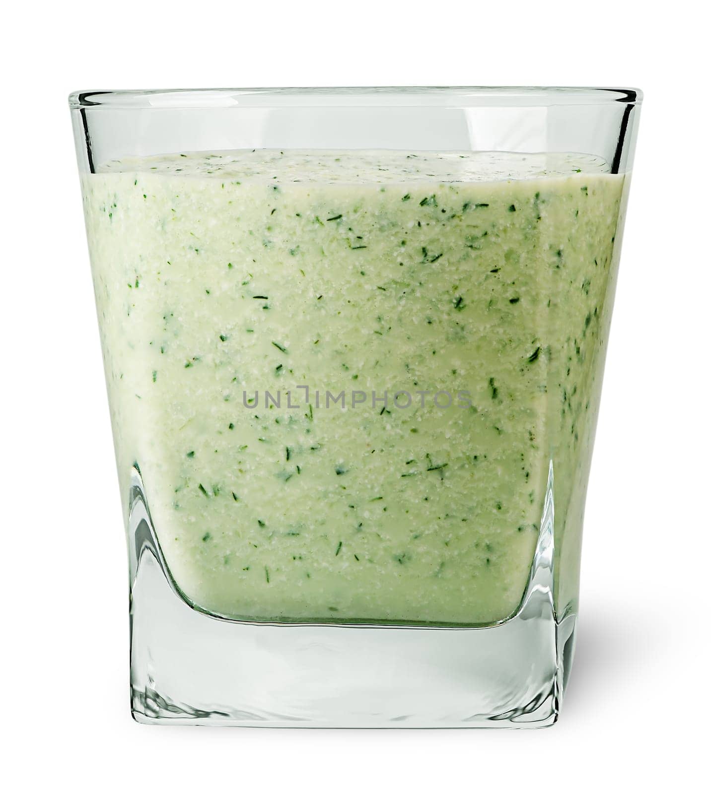 Vegetable cocktail. Cucumber smoothie close up on white background
