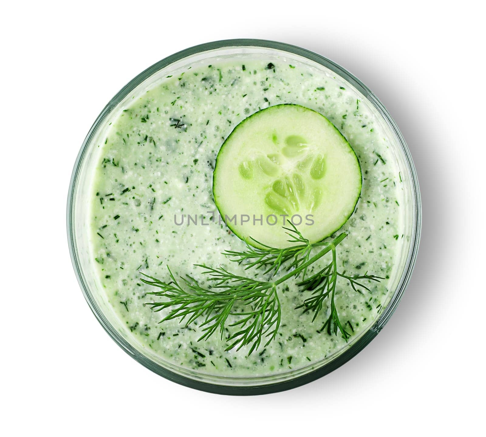 Vegetable cocktail. Cucumber smoothie close up on white background
