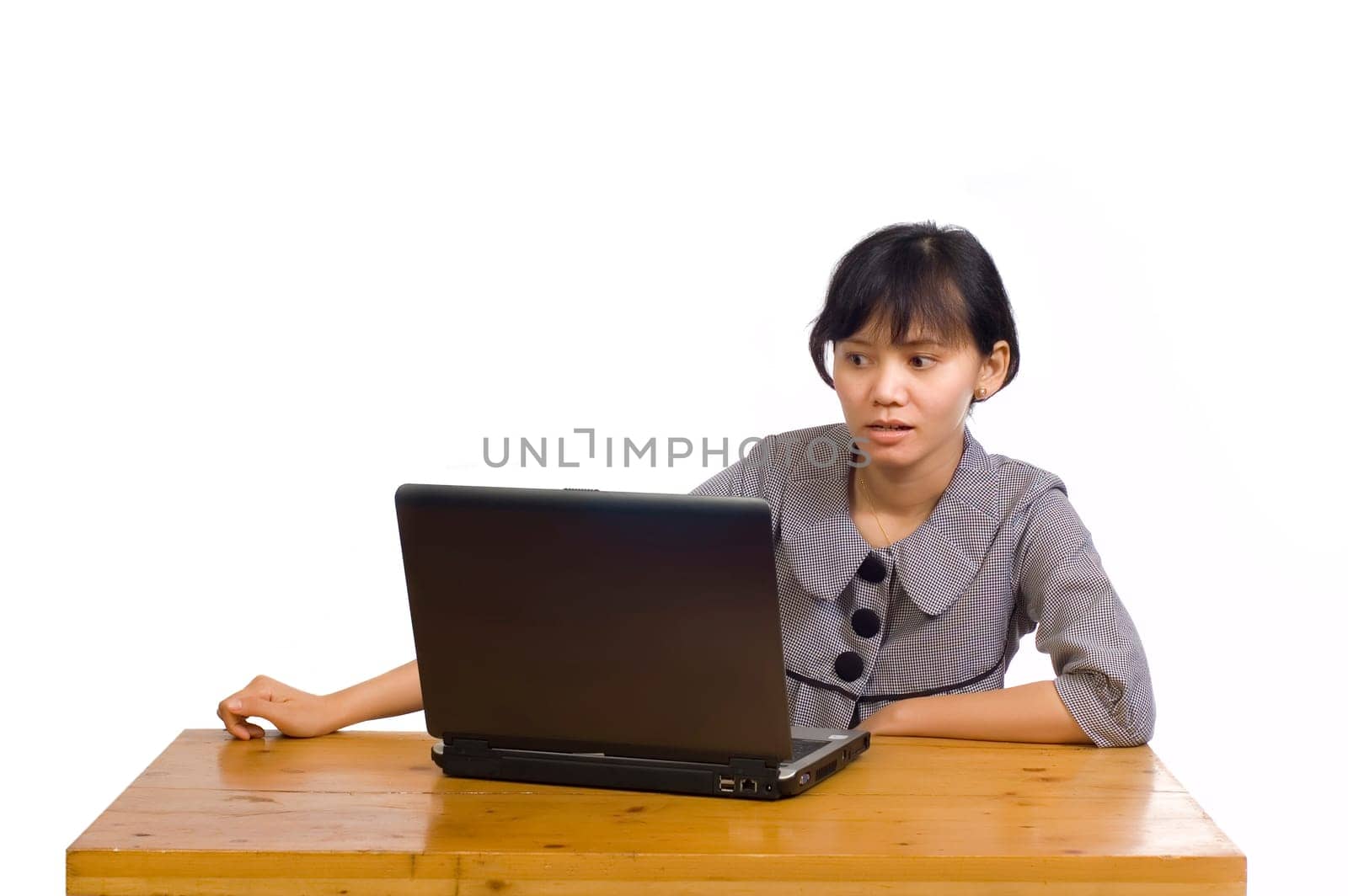 Business Woman Stress Using Laptop on White Background