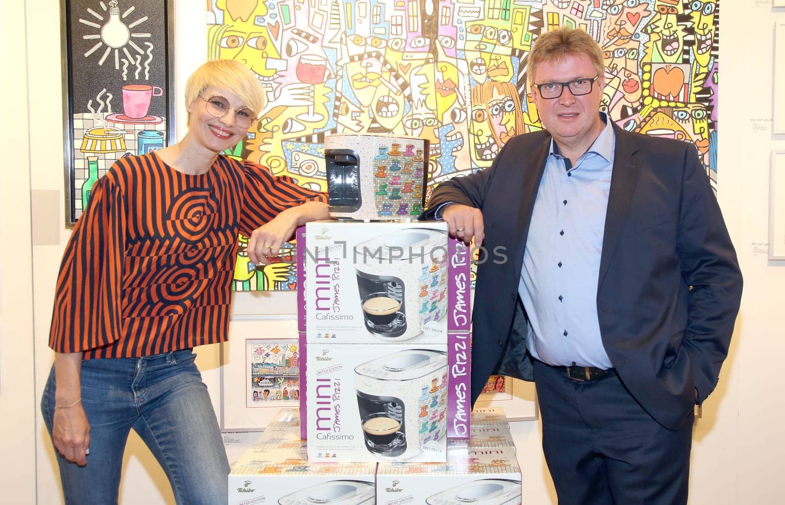 Susann Atwell and Bernd Feil ,. Launch event JAMES RIZZI Cafissimo MINI - Limited Edition by Tchibo" in Hamburg."