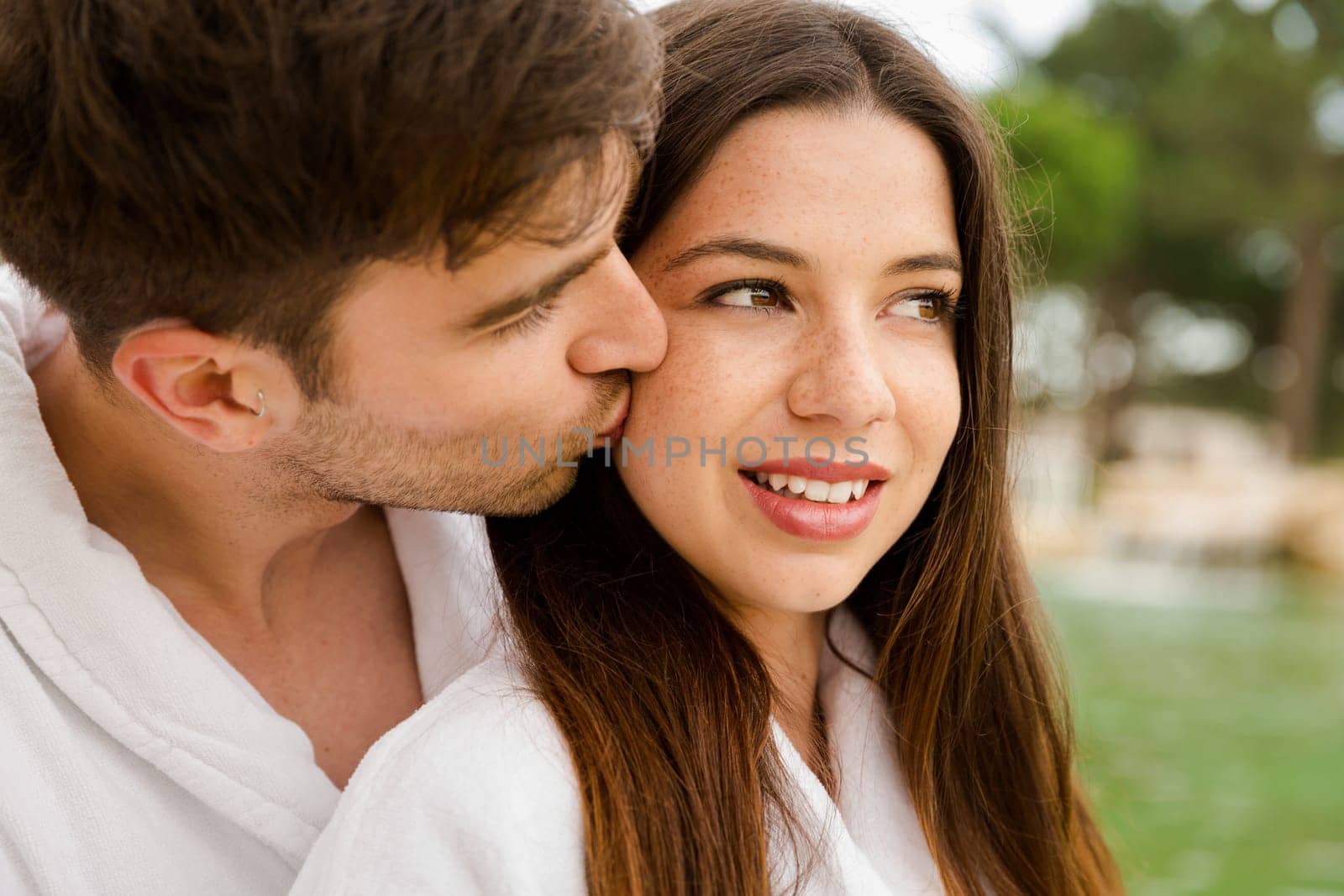 Young couple enjoying vacations in a hotel