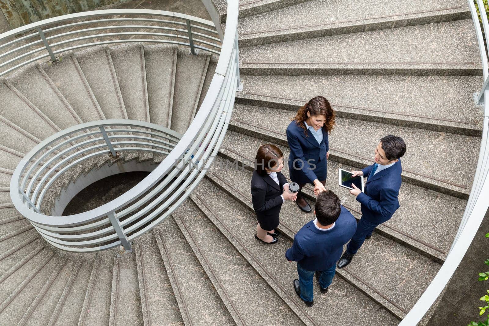 Top view of business people meet at outdoor