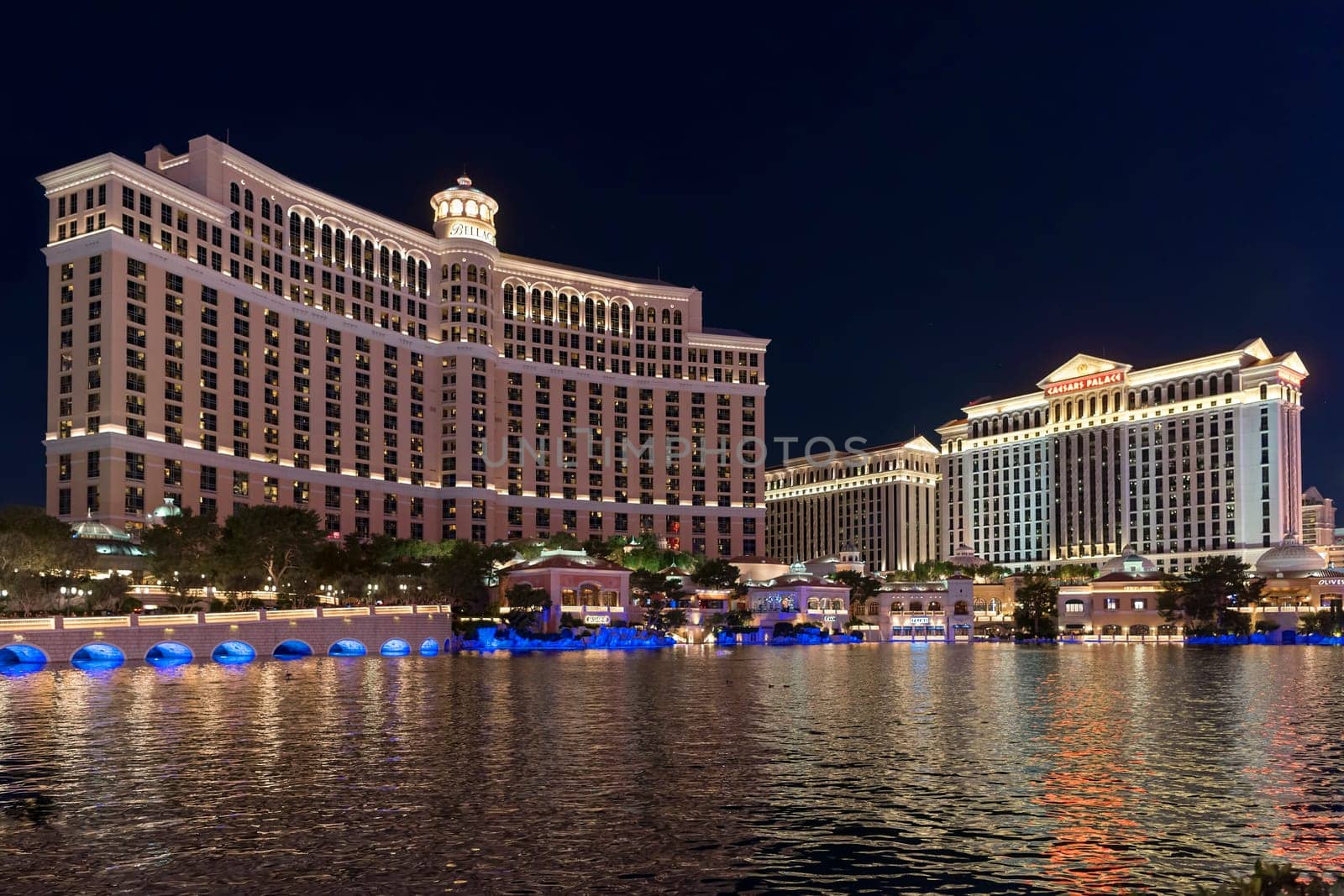 Bellagio and Ceasars Palace Las Vegas Hotels and Casinos on the Strip,Las Vegas,Nevada,USA,North America