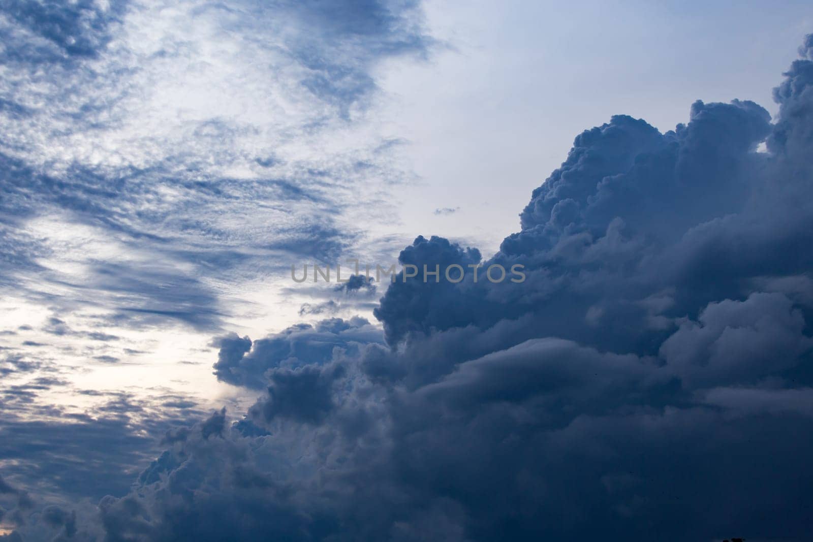 Gray storm clouds before sunset