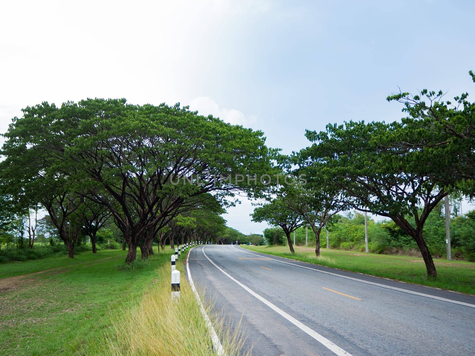 Empty curved road, blue sky