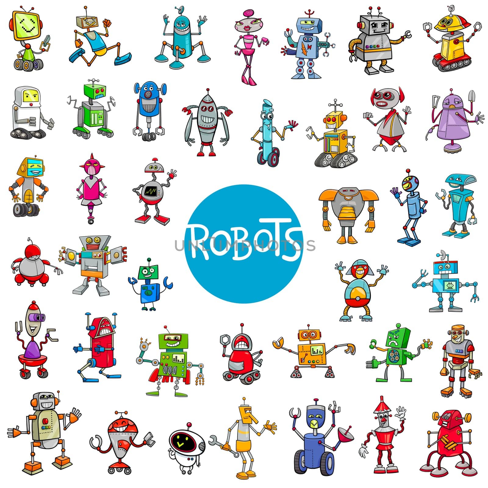 Cartoon Illustration of Robots Fantasy Characters Huge Set