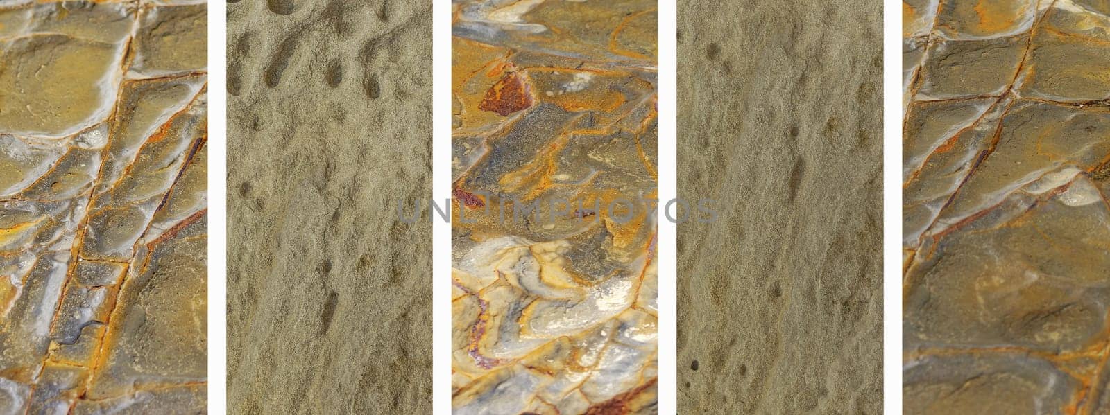 Panoramic set of natural rock textures banner background