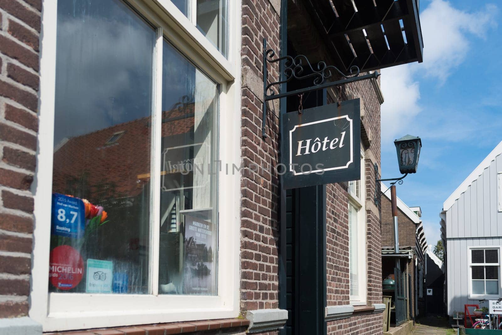 hotel sign on a small hotel in Marken, netherlands