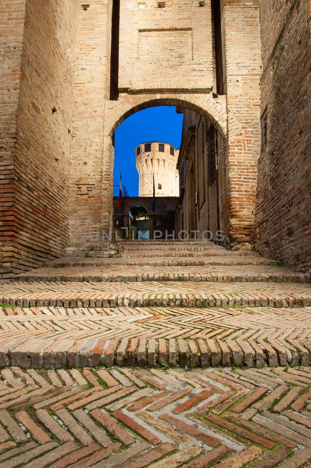 The amazing fortress in the Gradara village, in Italy, during sunset