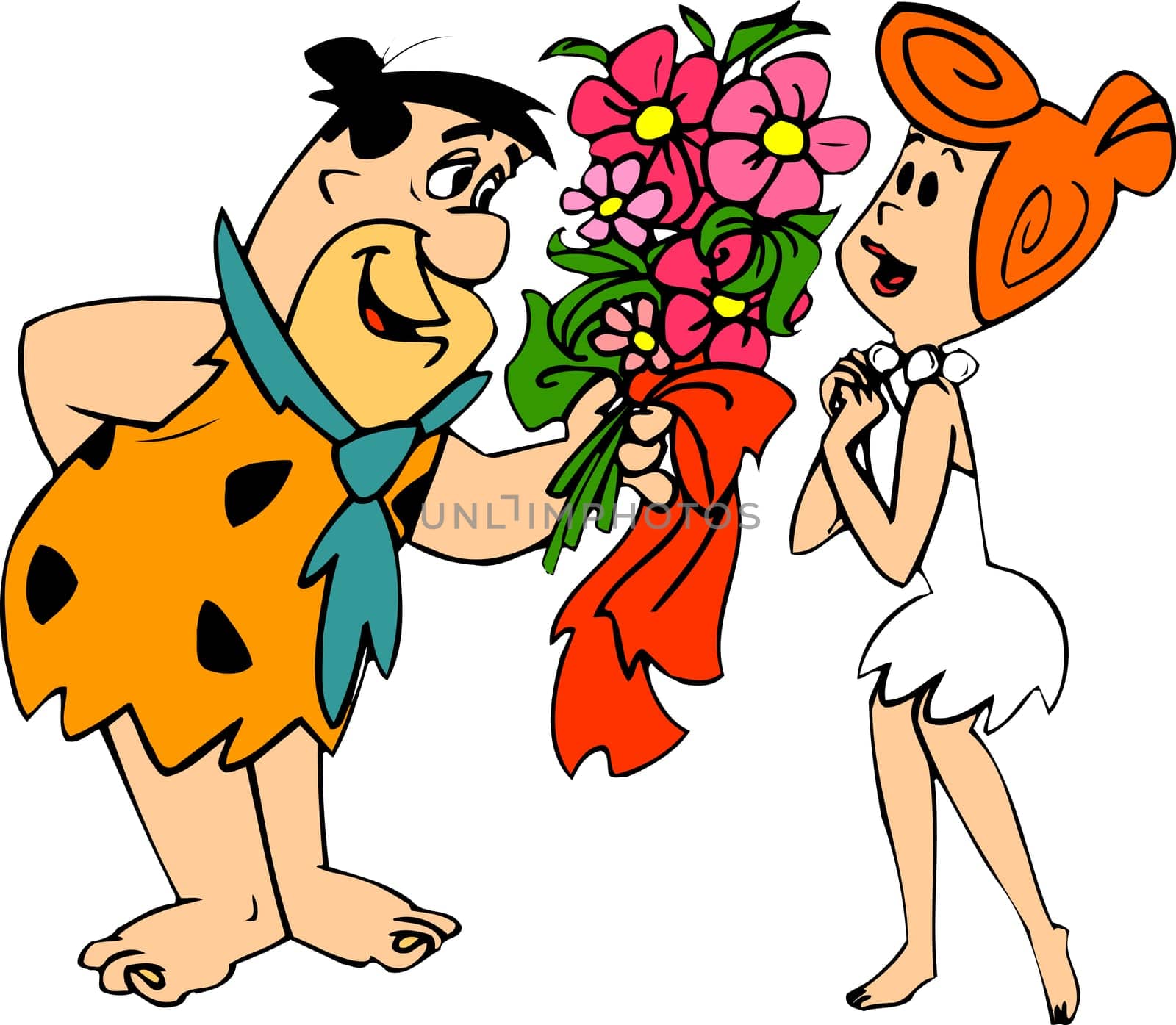 Fred and wilma Flintstone romantic illustration