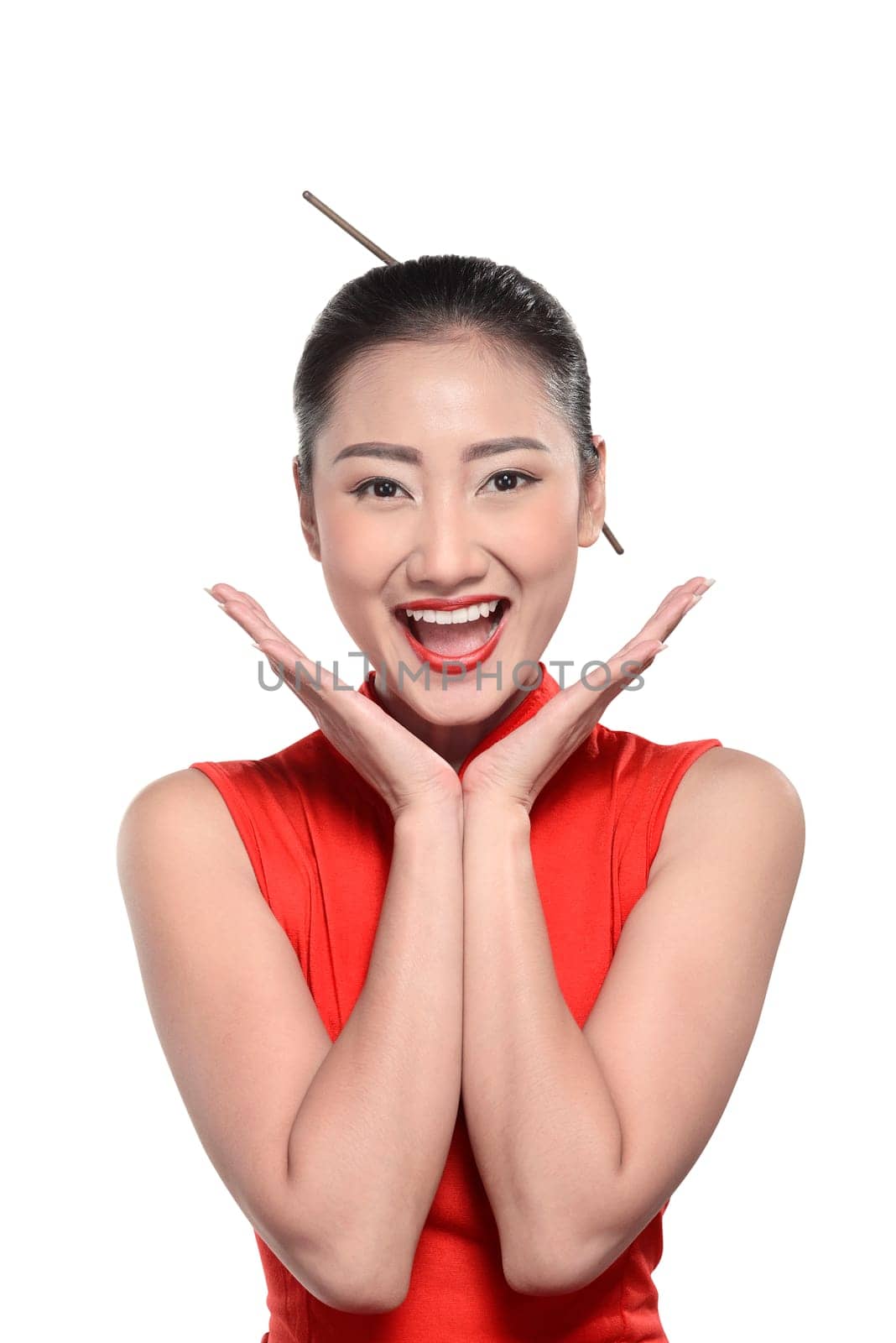 Chinese girl in cheongsam dress. Happy chinese new year concept